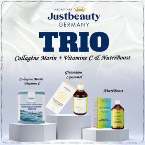 Trio Collagène Marin, Vitamine C, NutriBoost & Glutathion Liposomal – Pour une Peau Éclatante et Revitalisée
